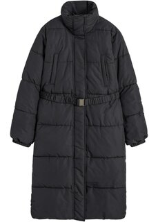 Стеганое пальто оверсайз с эластичным поясом Bpc Bonprix Collection, черный