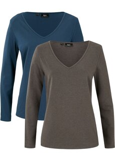 Рубашка с длинными рукавами и v-образным вырезом (2 шт в упаковке) Bpc Bonprix Collection, синий
