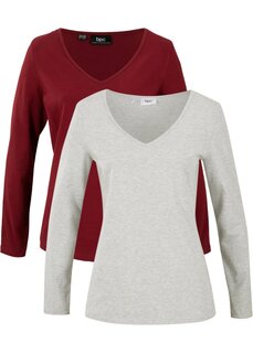 Рубашка с длинными рукавами и v-образным вырезом (2 шт в упаковке) Bpc Bonprix Collection, красный