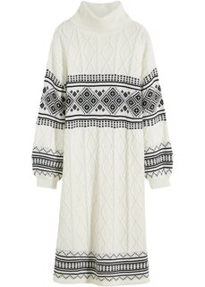 Платье норвежского трикотажа длиной до колена а-силуэта с рукавами-фонариками Bpc Bonprix Collection, белый