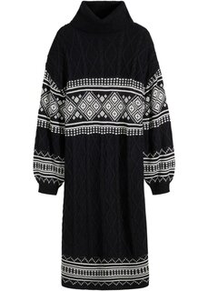 Платье норвежского трикотажа длиной до колена а-силуэта с рукавами-фонариками Bpc Bonprix Collection, черный