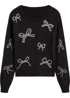 Укороченный свитер со стразами Bodyflirt Boutique, черный