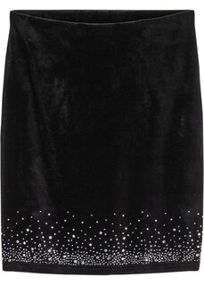 Бархатная юбка с аппликацией из стразов Bodyflirt, черный