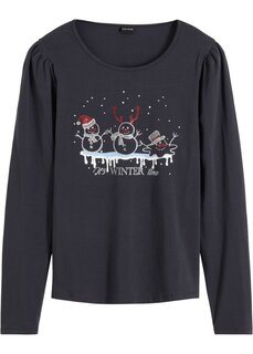 Рубашка с длинными рукавами и рождественским мотивом Bodyflirt, серый