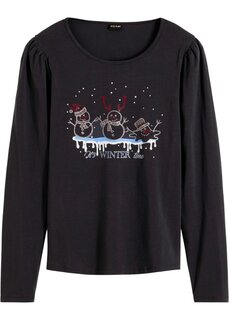 Рубашка с длинными рукавами и рождественским мотивом Bodyflirt, черный