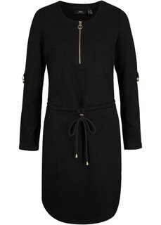 Платье-рубашка длиной до колена из плотной хлопчатобумажной ткани с карманами Bpc Bonprix Collection, черный