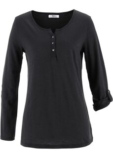 Легкая хлопковая рубашка с длинными рукавами и планкой на пуговицах Bpc Bonprix Collection, черный