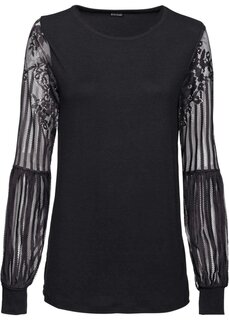 Рубашка с длинными рукавами и кружевными рукавами Bodyflirt, черный