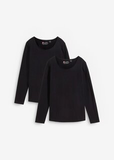 Рубашка с длинными рукавами и круглым вырезом (2 шт в упаковке) Bpc Bonprix Collection, черный
