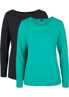 Рубашка с длинными рукавами и круглым вырезом (2 шт в упаковке) Bpc Bonprix Collection, зеленый