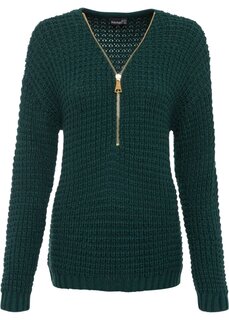 Вязаный свитер на молнии Bodyflirt, зеленый