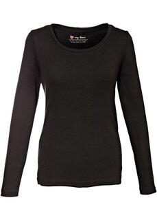 Хлопковая рубашка с длинными рукавами и круглым вырезом Bpc Bonprix Collection, черный