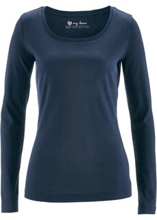 Хлопковая рубашка с длинными рукавами и круглым вырезом Bpc Bonprix Collection, синий