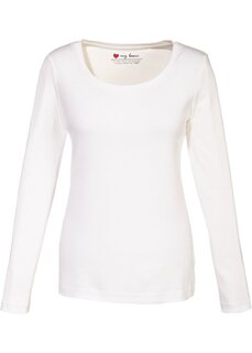 Хлопковая рубашка с длинными рукавами и круглым вырезом Bpc Bonprix Collection, белый