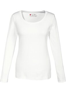 Хлопковая рубашка с длинными рукавами и круглым вырезом Bpc Bonprix Collection, белый