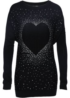 Длинный свитер с аппликацией в виде сердечек из декоративного камня Bpc Selection, черный