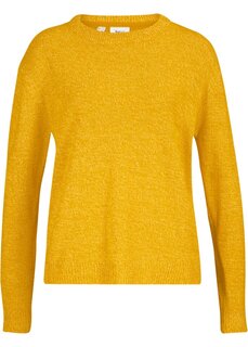 Вязаный свитер с круглым вырезом меланжевого цвета Bpc Bonprix Collection, желтый