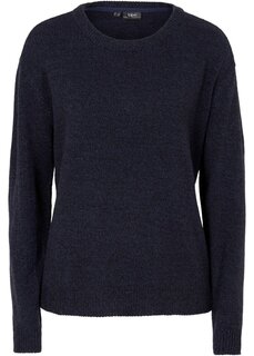 Вязаный свитер с круглым вырезом меланжевого цвета Bpc Bonprix Collection, синий