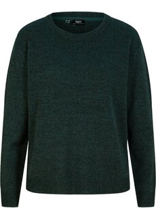 Вязаный свитер с круглым вырезом меланжевого цвета Bpc Bonprix Collection, зеленый