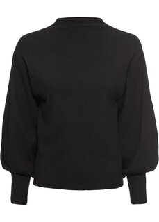Вязаный свитер с рукавами-фонариками Bodyflirt, черный
