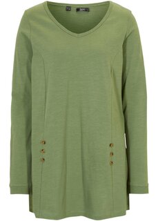 Длинная хлопковая рубашка а-силуэта Bpc Bonprix Collection, зеленый