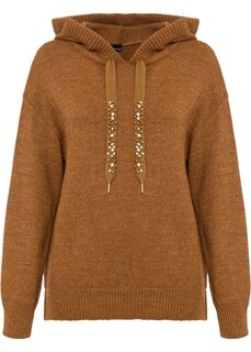 Вязаный свитер с капюшоном Bodyflirt, коричневый