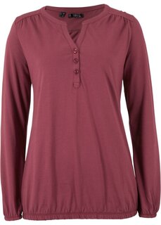 Рубашка с длинными рукавами и воротником «хенли» из хлопка Bpc Bonprix Collection, бордовый