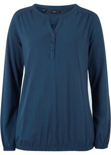 Рубашка с длинными рукавами и воротником «хенли» из хлопка Bpc Bonprix Collection, синий