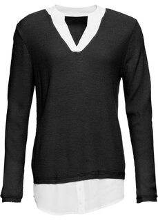 Пуловер с блузочной вставкой Bodyflirt, черный