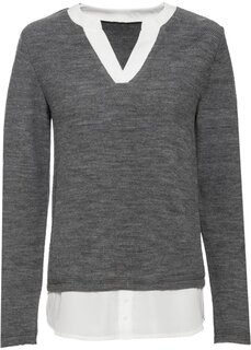 Пуловер с блузочной вставкой Bodyflirt, серый