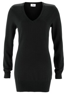 Длинный свитер с v-образным вырезом Bpc Bonprix Collection, черный