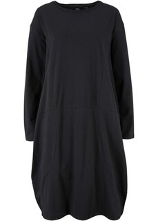 Платье-рубашка из хлопка длиной до колена о-образной формы с карманами и длинными рукавами Bpc Bonprix Collection, черный