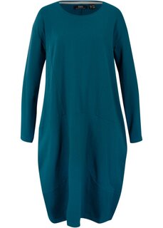 Платье-рубашка из хлопка длиной до колена о-образной формы с карманами и длинными рукавами Bpc Bonprix Collection, синий
