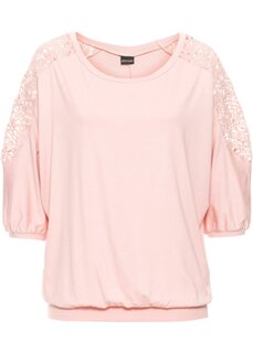 Рубашка оверсайз с кружевом Bodyflirt, розовый
