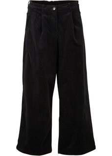 Широкие брюки-кюлоты из эластичного шнура с удобным поясом с завышенной талией длина 7/8 Bpc Bonprix Collection, черный