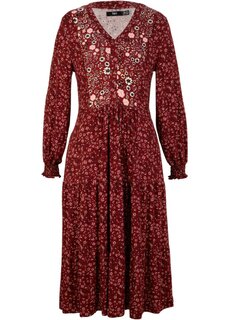 Трикотажное платье из вискозы на завязке средней длины Bpc Bonprix Collection, красный