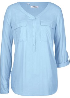 Блуза с v-образным вырезом и длинными рукавами Bpc Bonprix Collection, синий