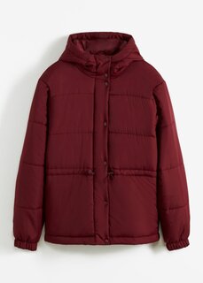 Укороченная стеганая куртка с капюшоном и регулировкой талии Bpc Bonprix Collection, красный