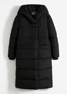 Утепленное пальто оверсайз с капюшоном из переработанного полиэстера Bpc Bonprix Collection, черный