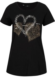 Рубашка с принтом в виде сердца из натурального хлопка короткие рукава Bpc Bonprix Collection, черный