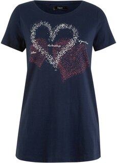 Рубашка с принтом в виде сердца из натурального хлопка короткие рукава Bpc Bonprix Collection, синий