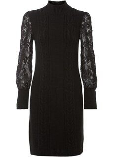 Трикотажное платье с кружевными рукавами Bodyflirt Boutique, черный