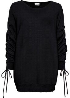 Пуловер со сборками на рукавах Bodyflirt, черный