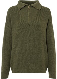 Пуловер на молнии Bodyflirt, зеленый