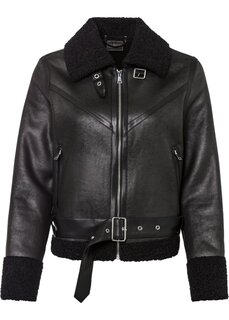 Байкерская куртка с искусственным мехом Bodyflirt, черный