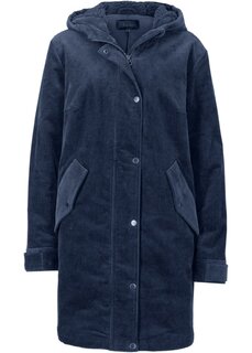 Теплая вельветовая куртка с плюшевой подкладкой и капюшоном а-силуэта Bpc Bonprix Collection, синий