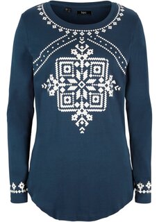 Хлопковая рубашка в рубчик с длинными рукавами и норвежским мотивом Bpc Bonprix Collection, синий