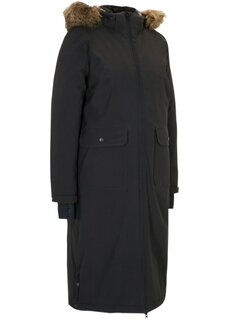 Функциональное пальто с капюшоном и съемным искусственным мехом Bpc Bonprix Collection, черный