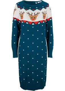Рождественское вязаное платье олень длиной до колена Bpc Bonprix Collection, синий