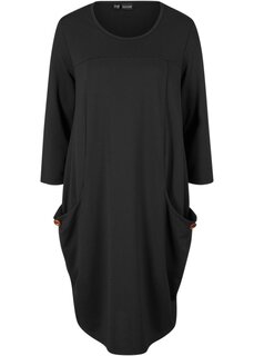 Платье-баллон длиной до колена с карманами из ткани punto di roma рукава 3/4 Bpc Bonprix Collection, черный